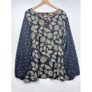Koos of Course! Blouse Womens 3X Floral Print Tie Neck Chiffon Boho Romantic